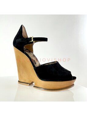 Bohemian | Sam Edelman Wooden Platform Wedge Sandal | Black Suede | 70s Retro